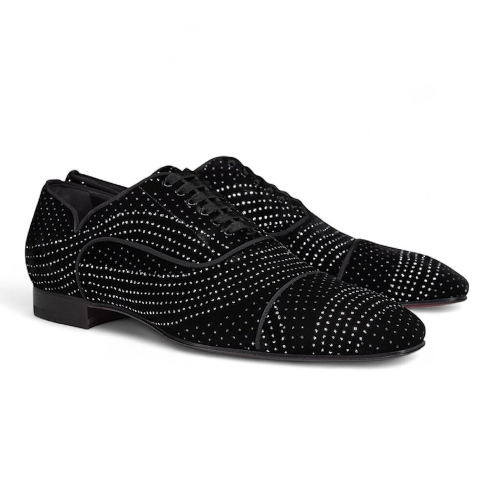 NEW Christian Louboutin Greggy Chick Black Velvet Oxford Shoes Men's Size 44